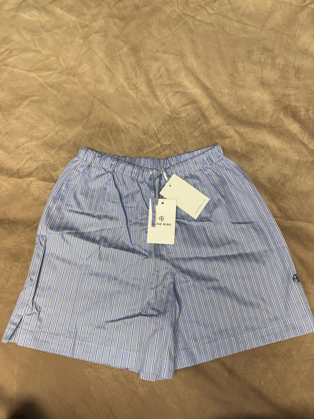 ANINE BING Ramy Shorts XS Blue Stripe High Rise Pull On NWT